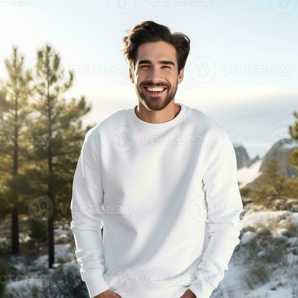 Illustration of a fashion portrait with plain sweater mockup, Ai generative , photo