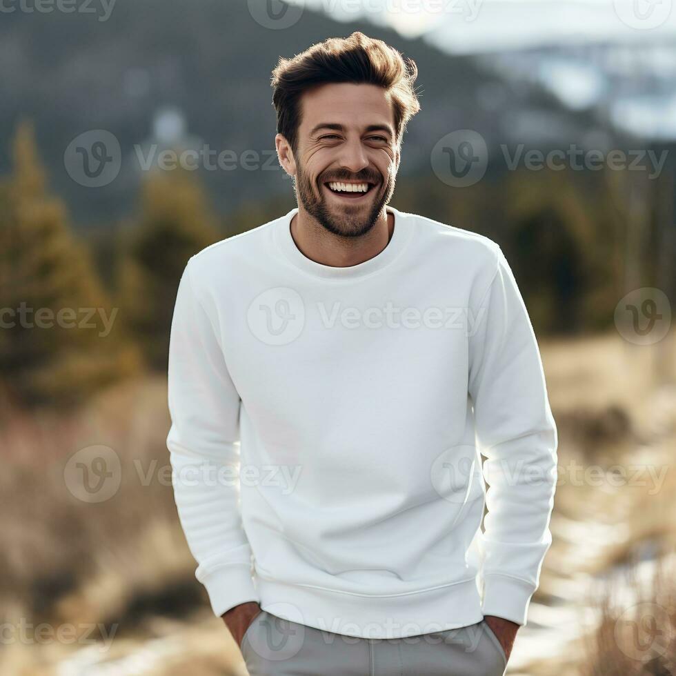 Illustration of a fashion portrait with plain sweater mockup, Ai generative , photo