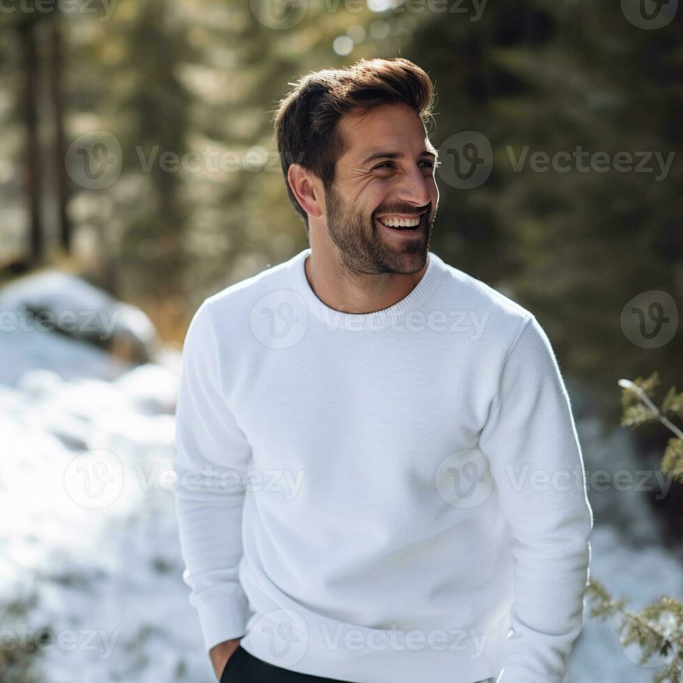 Illustration of a fashion portrait with plain sweater mockup, Ai generative , photo