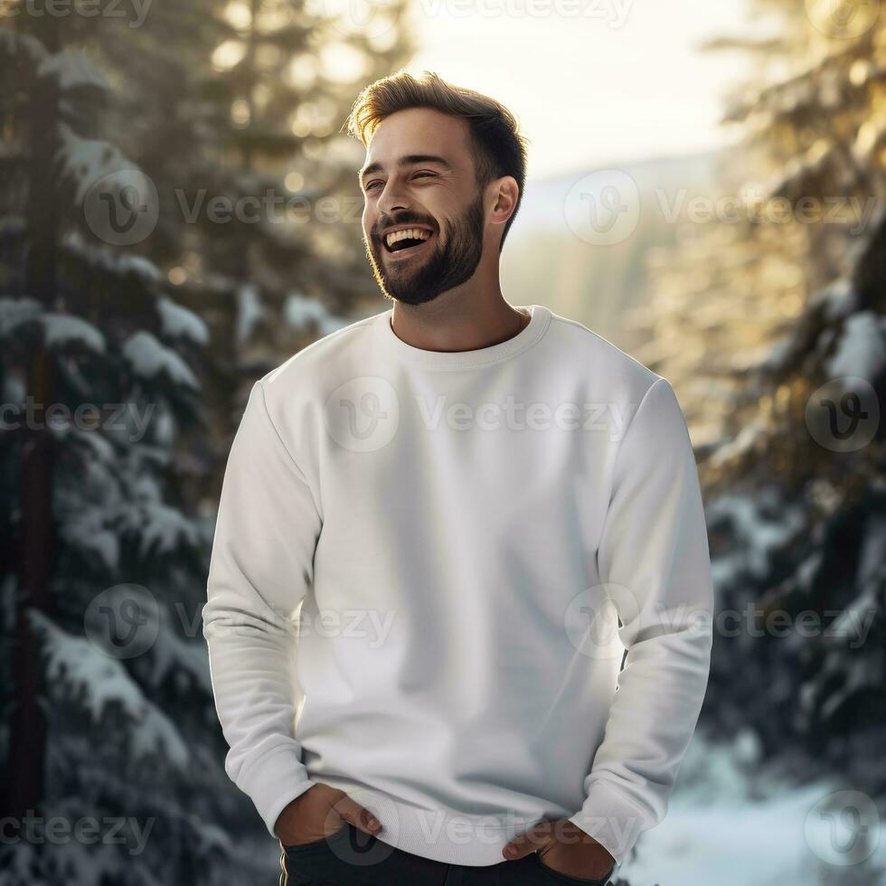 Illustration of a fashion portrait with plain sweater mockup, Ai generative , photo