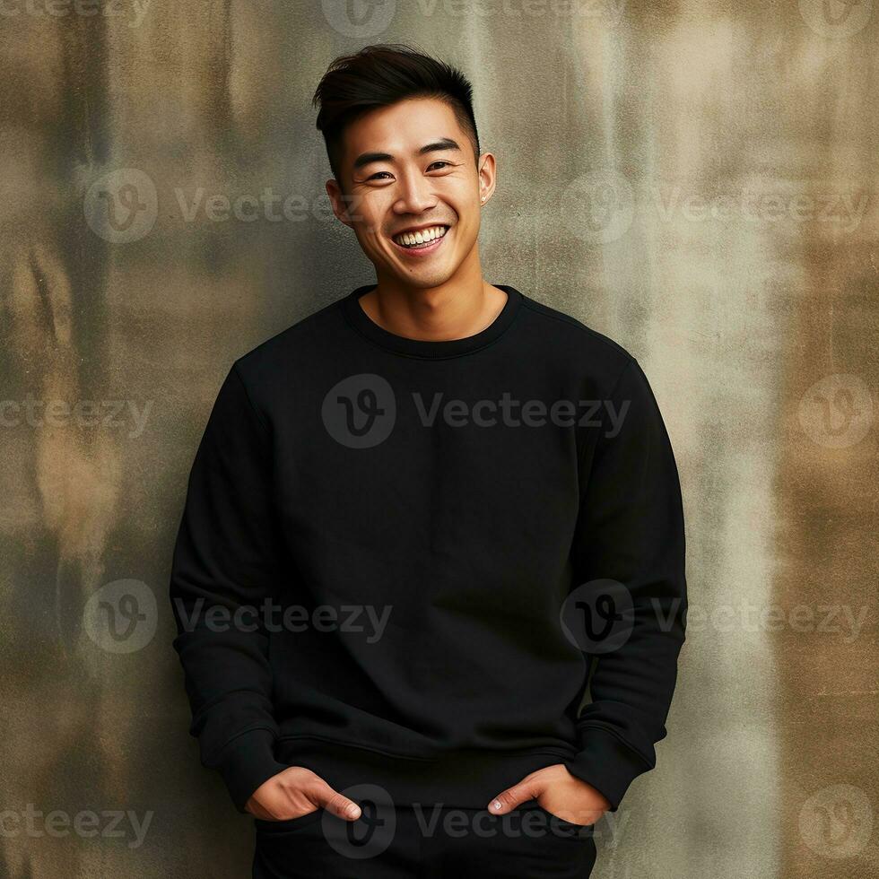 Illustration of a fashion portrait with plain sweater mockup, Ai generative , photo