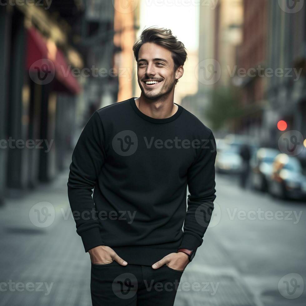 Illustration of a fashion portrait with plain sweater mockup, Ai generative , photo