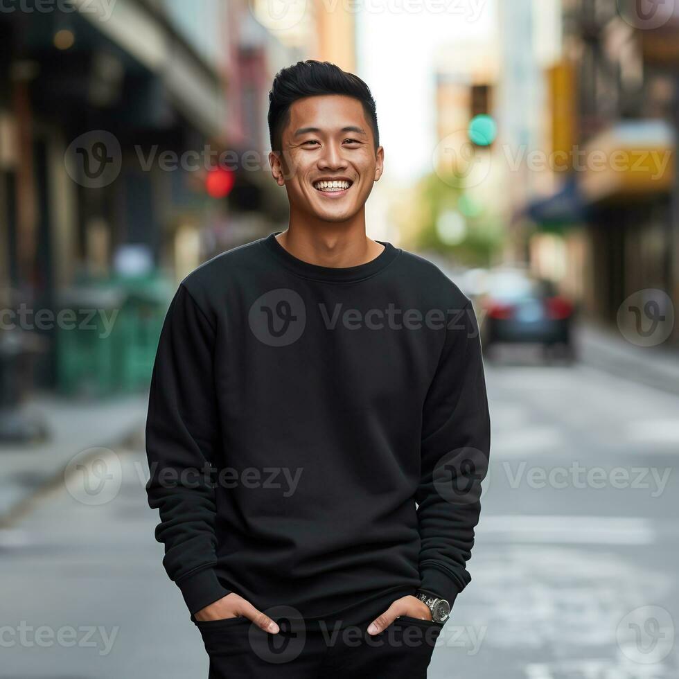 Illustration of a fashion portrait with plain sweater mockup, Ai generative , photo