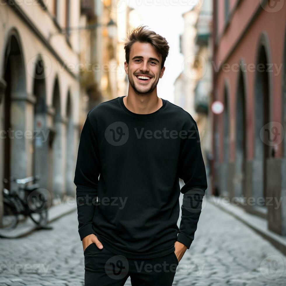 Illustration of a fashion portrait with plain sweater mockup, Ai generative , photo