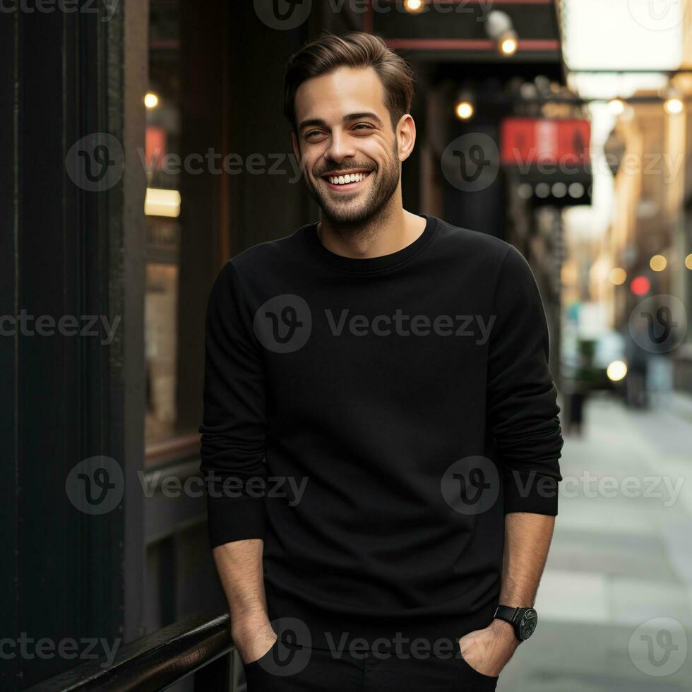 Illustration of a fashion portrait with plain sweater mockup, Ai generative , photo