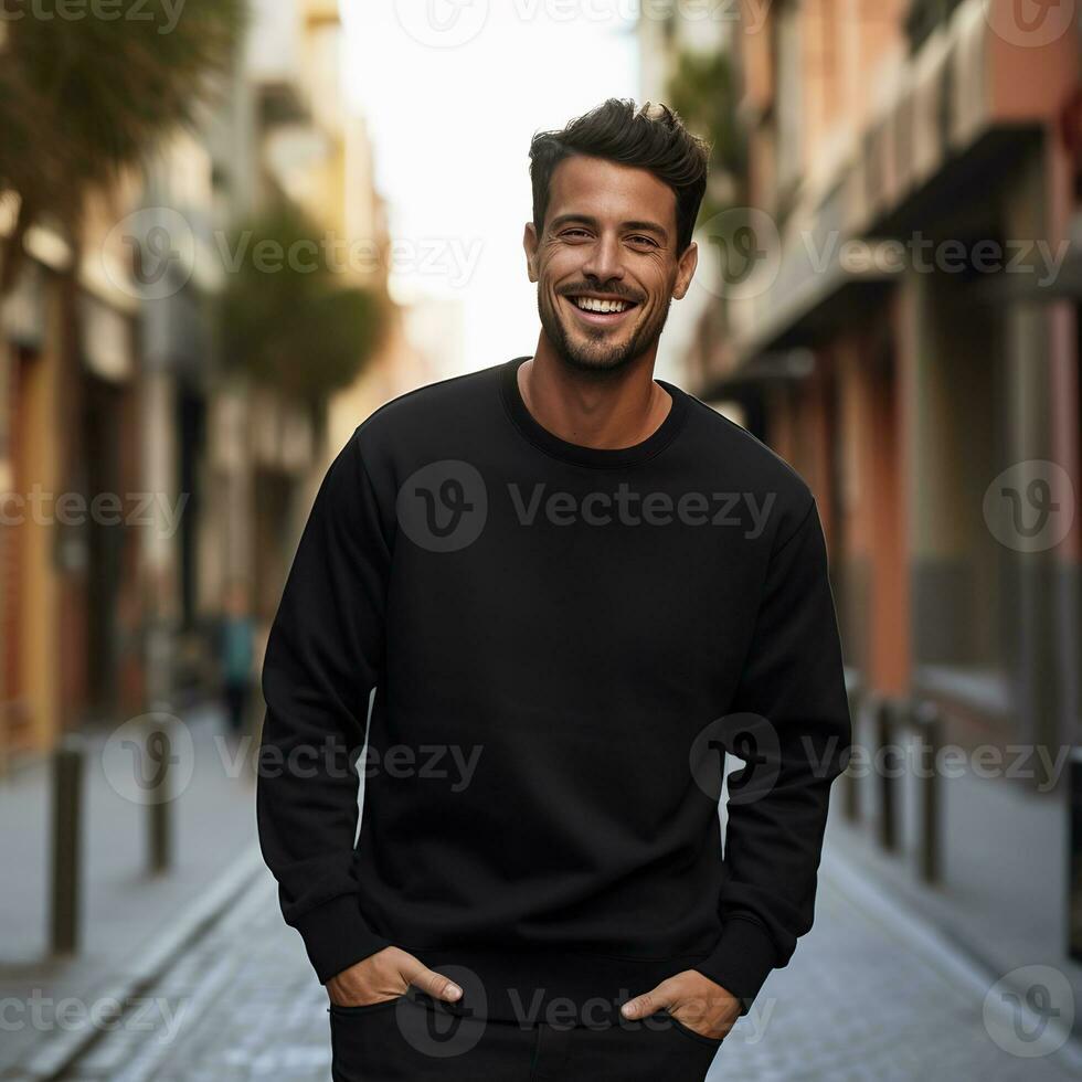Illustration of a fashion portrait with plain sweater mockup, Ai generative , photo