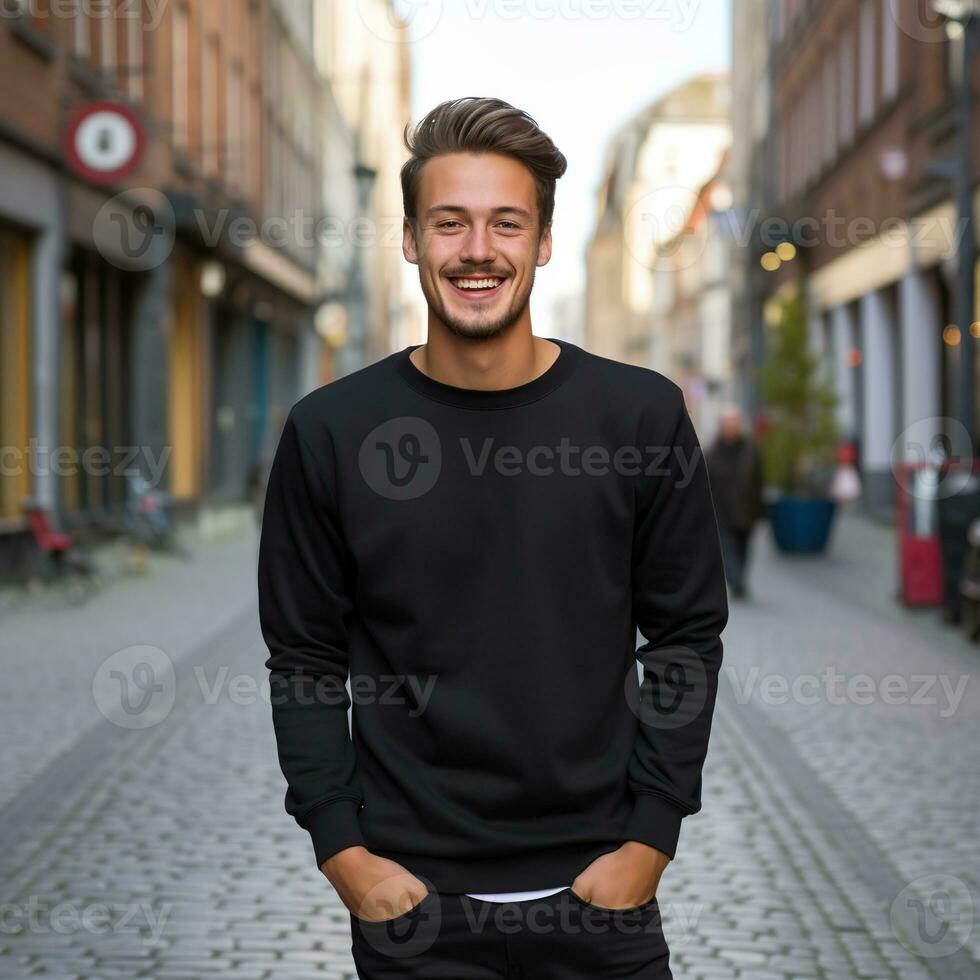 Illustration of a fashion portrait with plain sweater mockup, Ai generative , photo