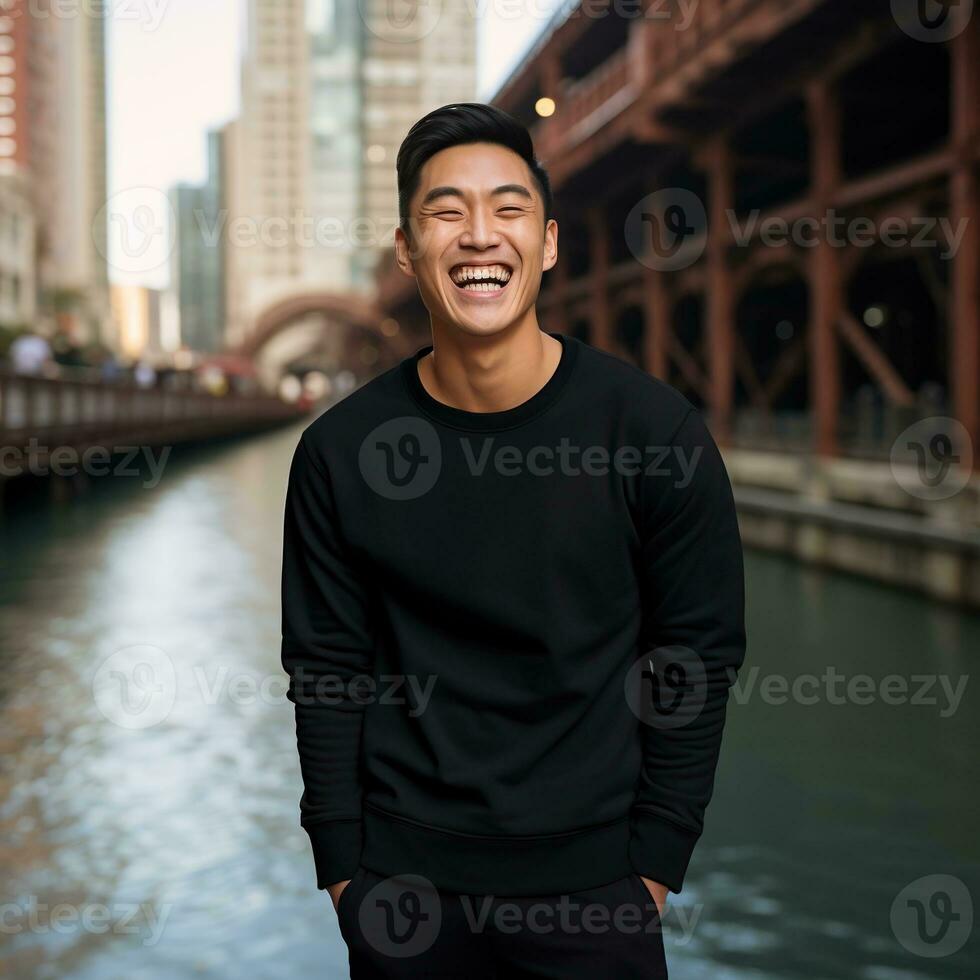 Illustration of a fashion portrait with plain sweater mockup, Ai generative , photo