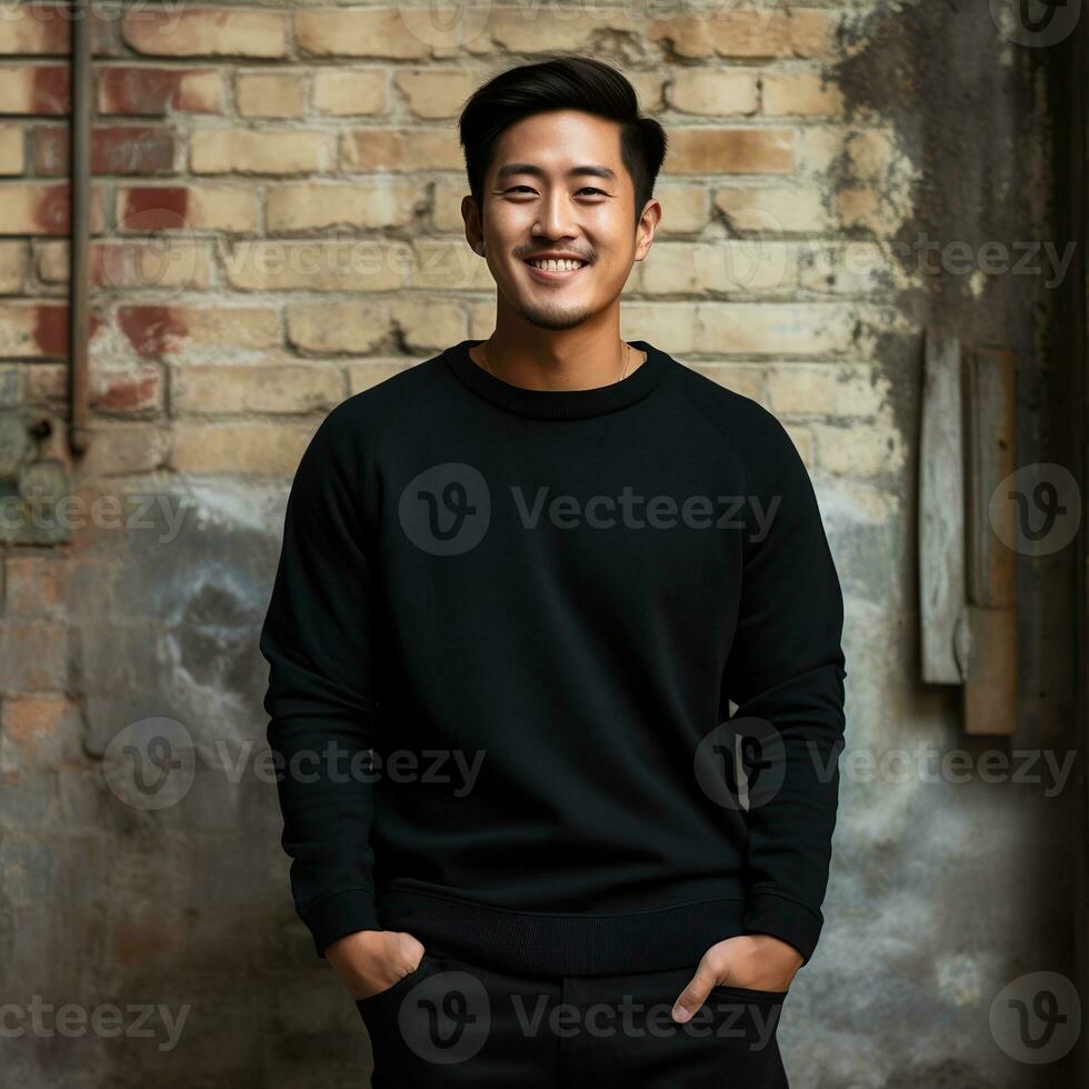 Illustration of a fashion portrait with plain sweater mockup, Ai generative , photo