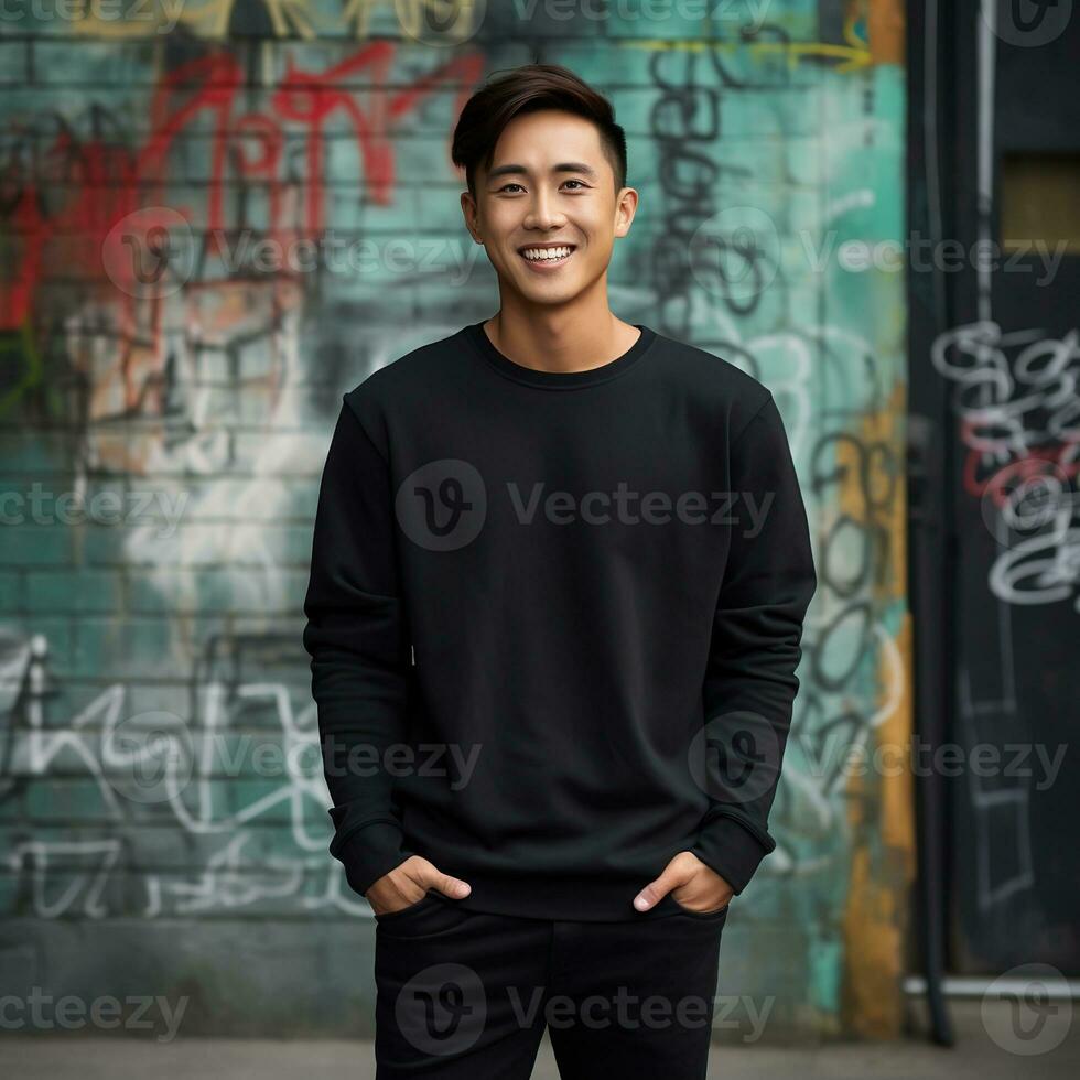 Illustration of a fashion portrait with plain sweater mockup, Ai generative , photo