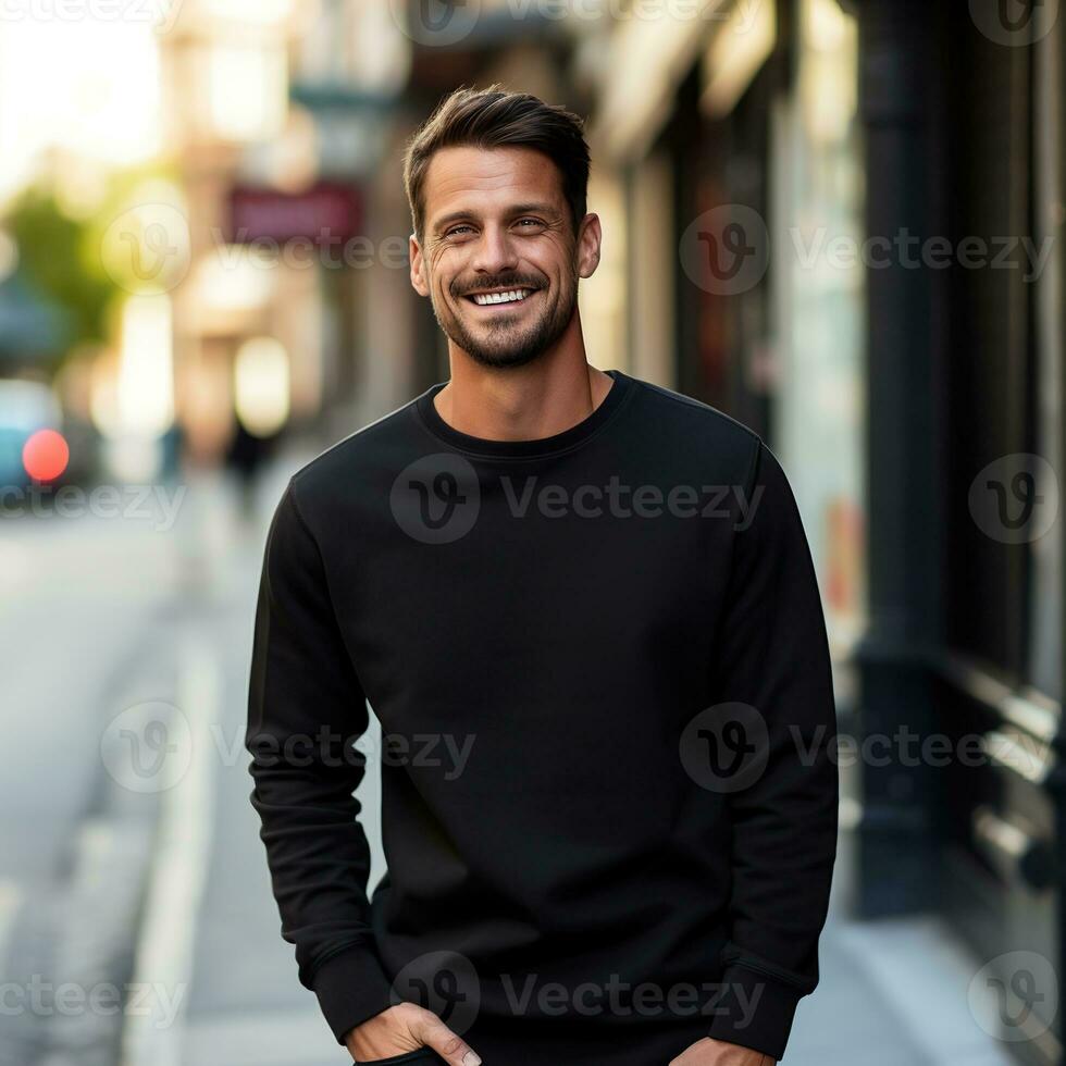 Illustration of a fashion portrait with plain sweater mockup, Ai generative , photo