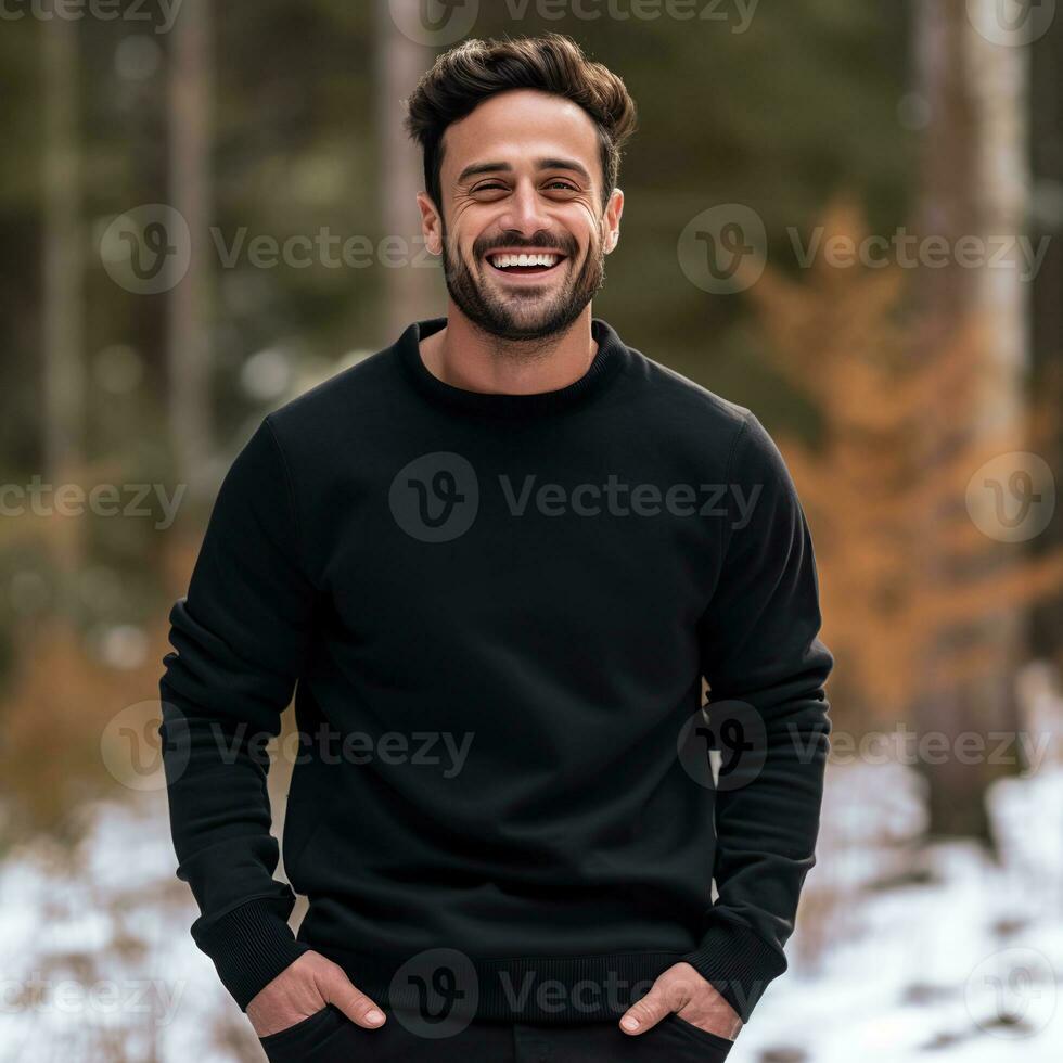 Illustration of a fashion portrait with plain sweater mockup, Ai generative , photo