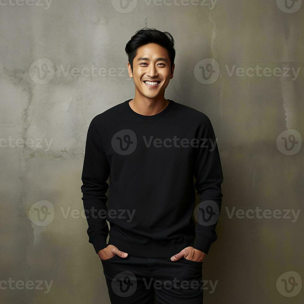 Illustration of a fashion portrait with plain sweater mockup, Ai generative , photo