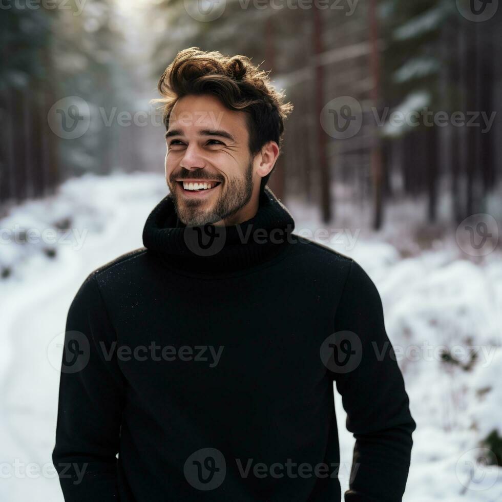 Illustration of a fashion portrait with plain sweater mockup, Ai generative , photo