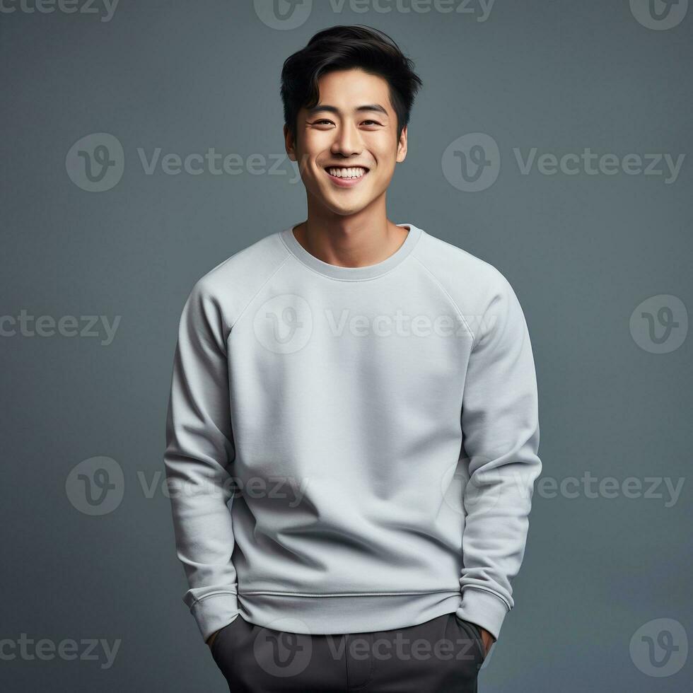 Illustration of a fashion portrait with plain sweater mockup, Ai generative , photo