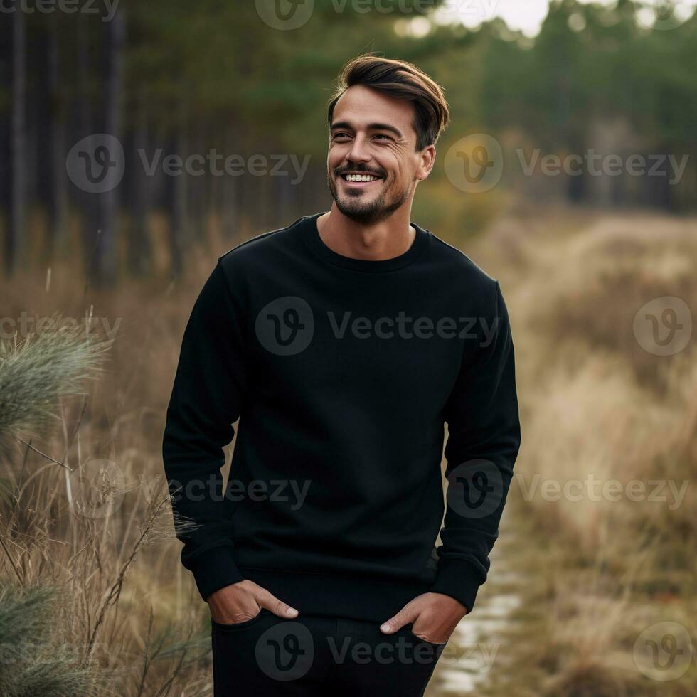 Illustration of a fashion portrait with plain sweater mockup, Ai generative , photo