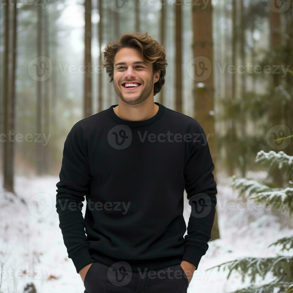 Illustration of a fashion portrait with plain sweater mockup, Ai generative , photo
