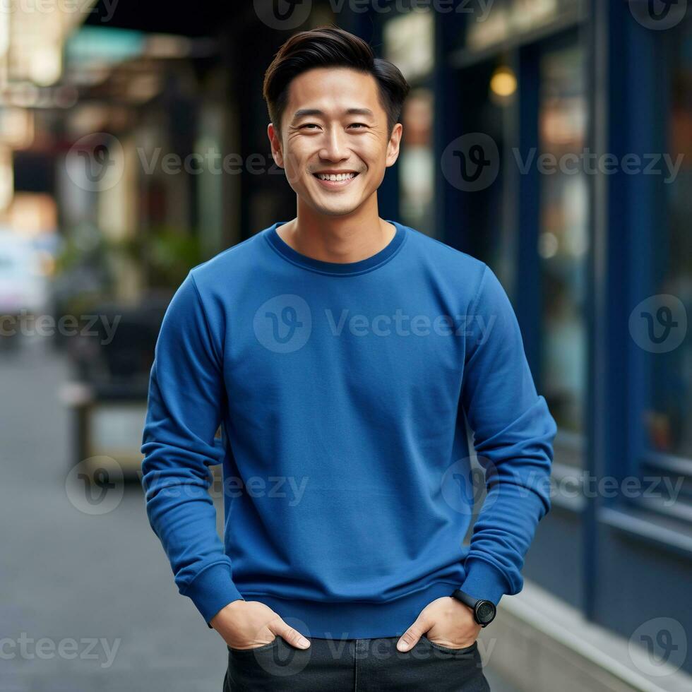 Illustration of a fashion portrait with plain sweater mockup, Ai generative , photo