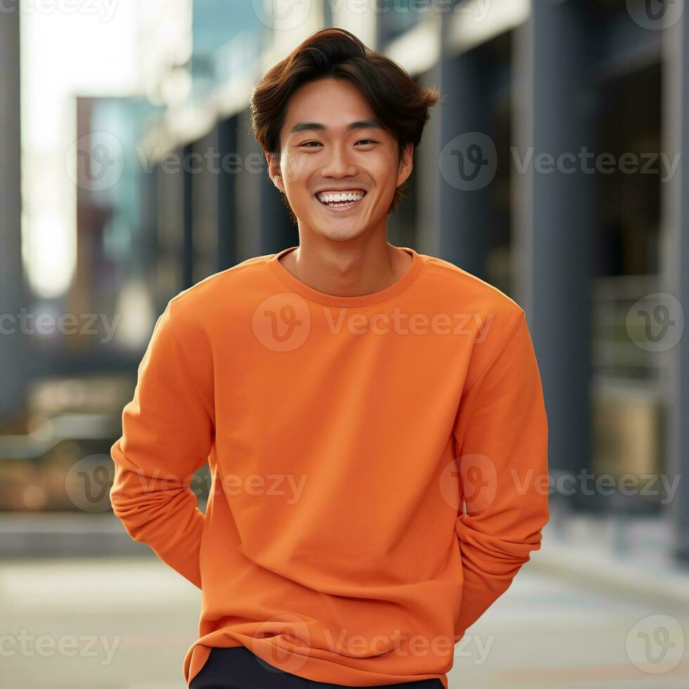 Illustration of a fashion portrait with plain sweater mockup, Ai generative , photo
