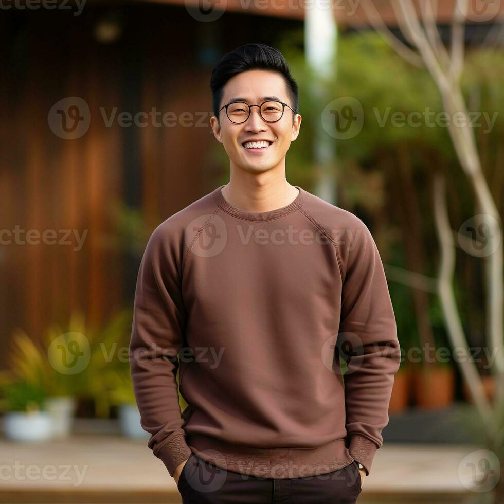 Illustration of a fashion portrait with plain sweater mockup, Ai generative , photo
