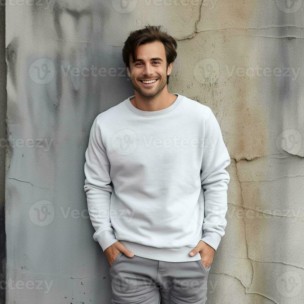 Illustration of a fashion portrait with plain sweater mockup, Ai generative , photo