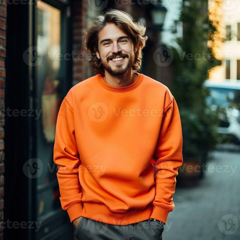 Illustration of a fashion portrait with plain sweater mockup, Ai generative , photo