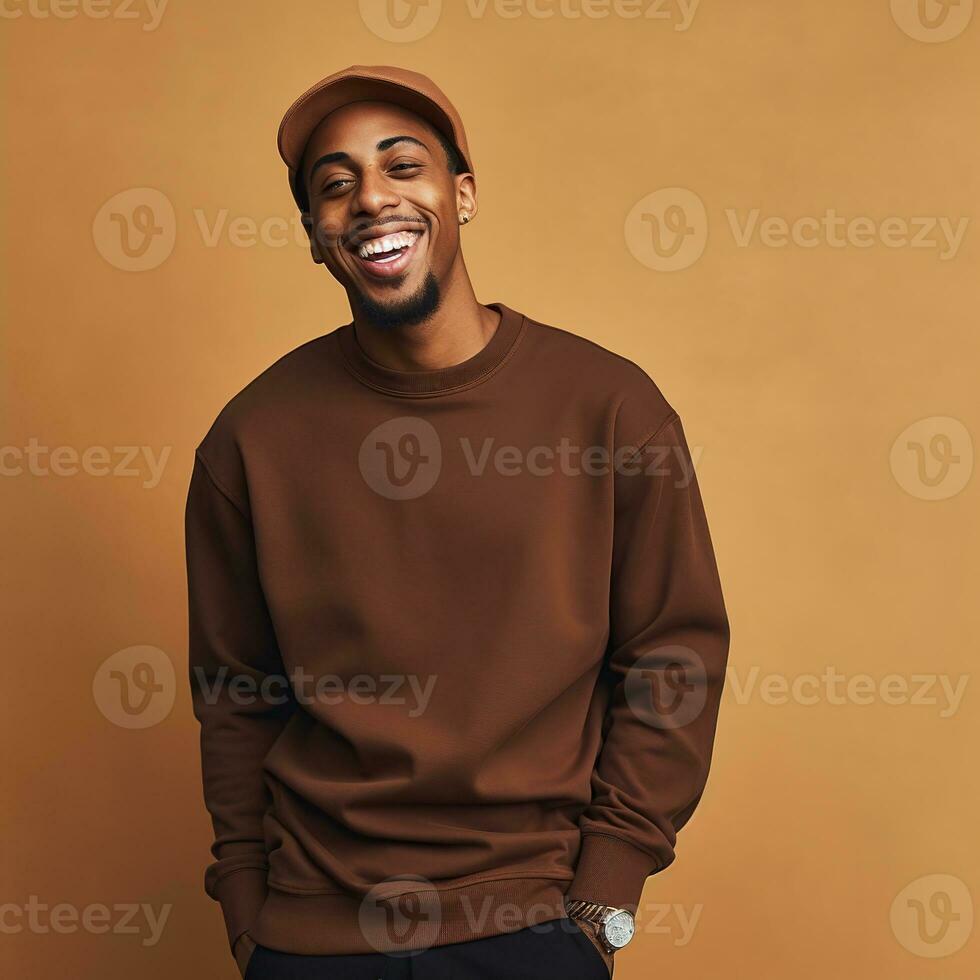 Illustration of a fashion portrait with plain sweater mockup, Ai generative , photo