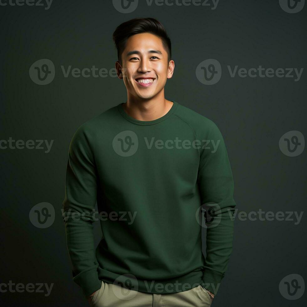 Illustration of a fashion portrait with plain sweater mockup, Ai generative , photo