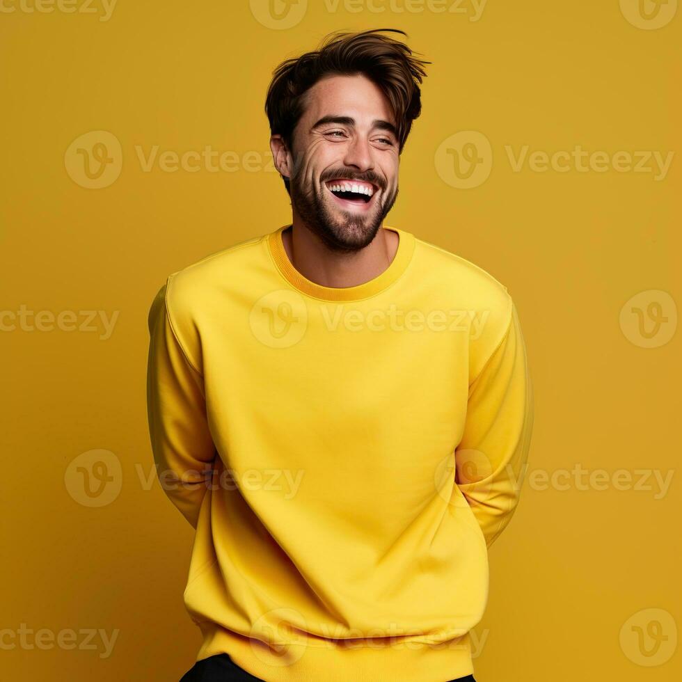 Illustration of a fashion portrait with plain sweater mockup, Ai generative , photo