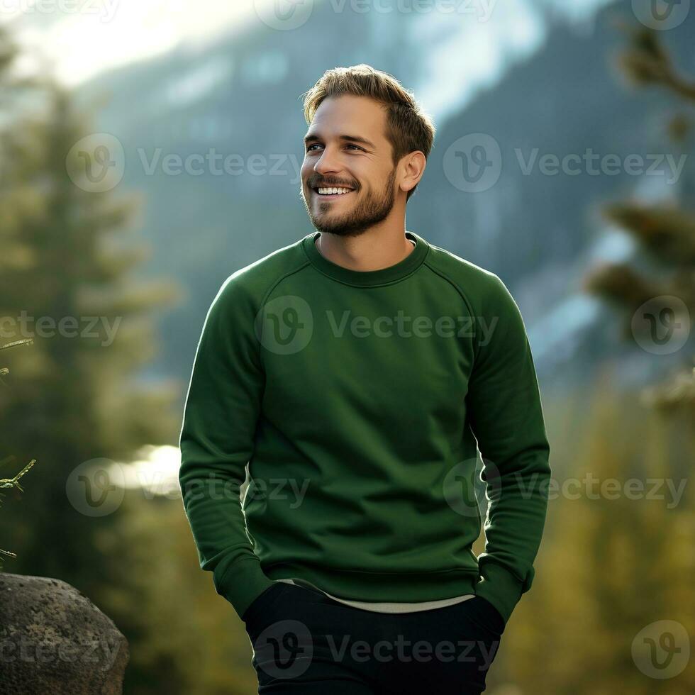 Illustration of a fashion portrait with plain sweater mockup, Ai generative , photo