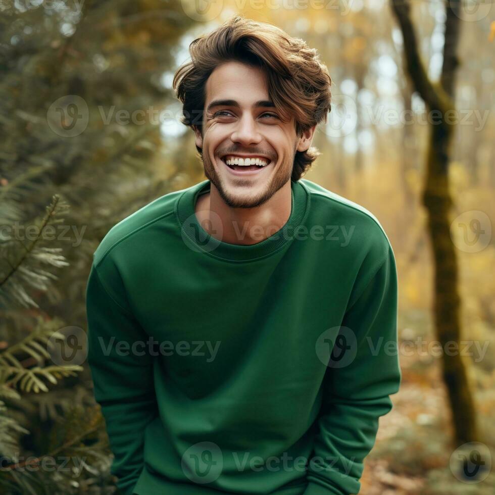 Illustration of a fashion portrait with plain sweater mockup, Ai generative , photo