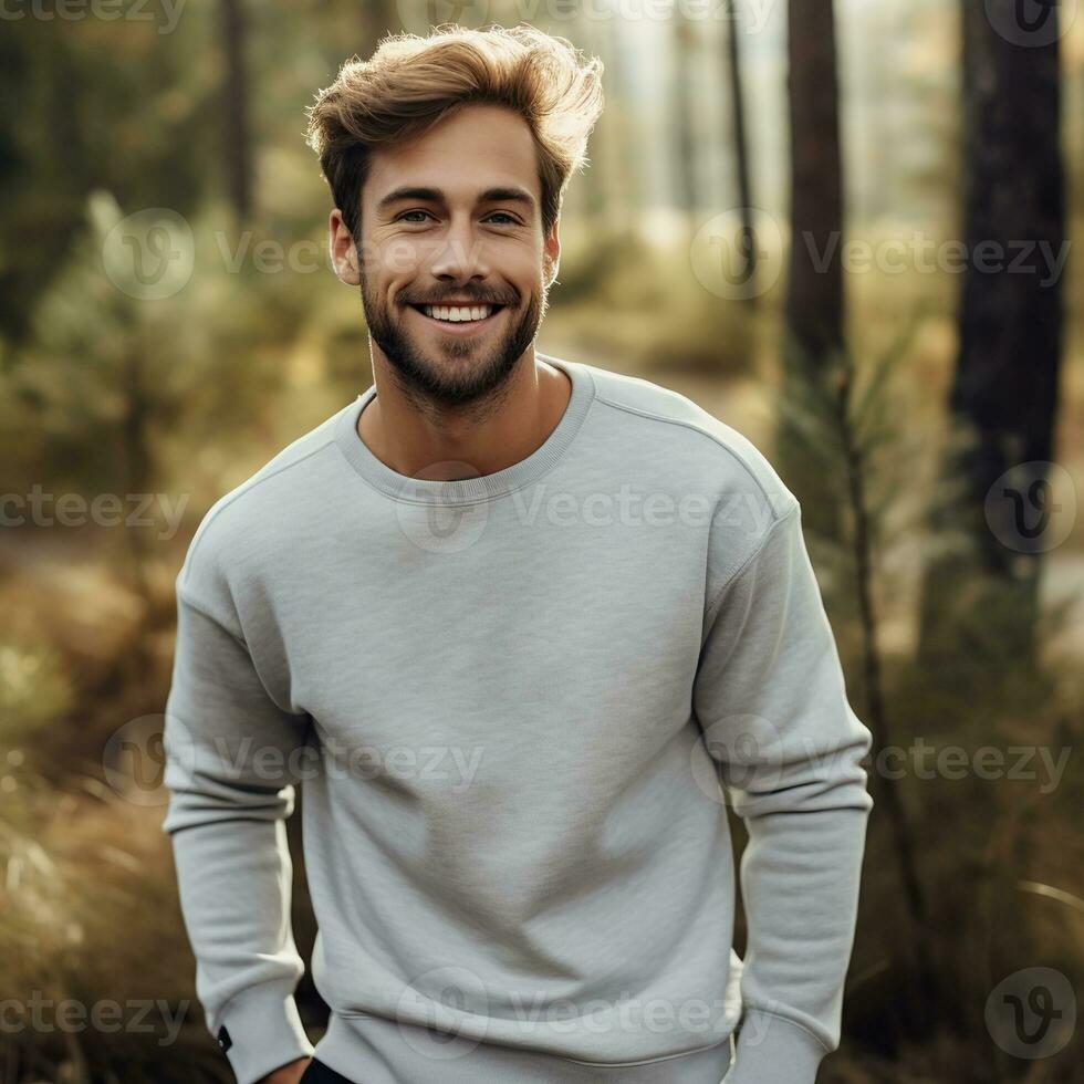 Illustration of a fashion portrait with plain sweater mockup, Ai generative , photo