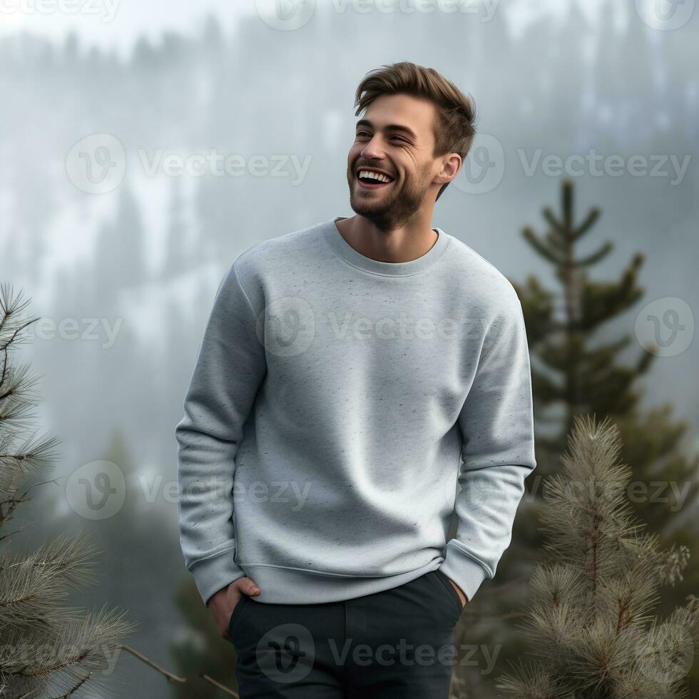 Illustration of a fashion portrait with plain sweater mockup, Ai generative , photo