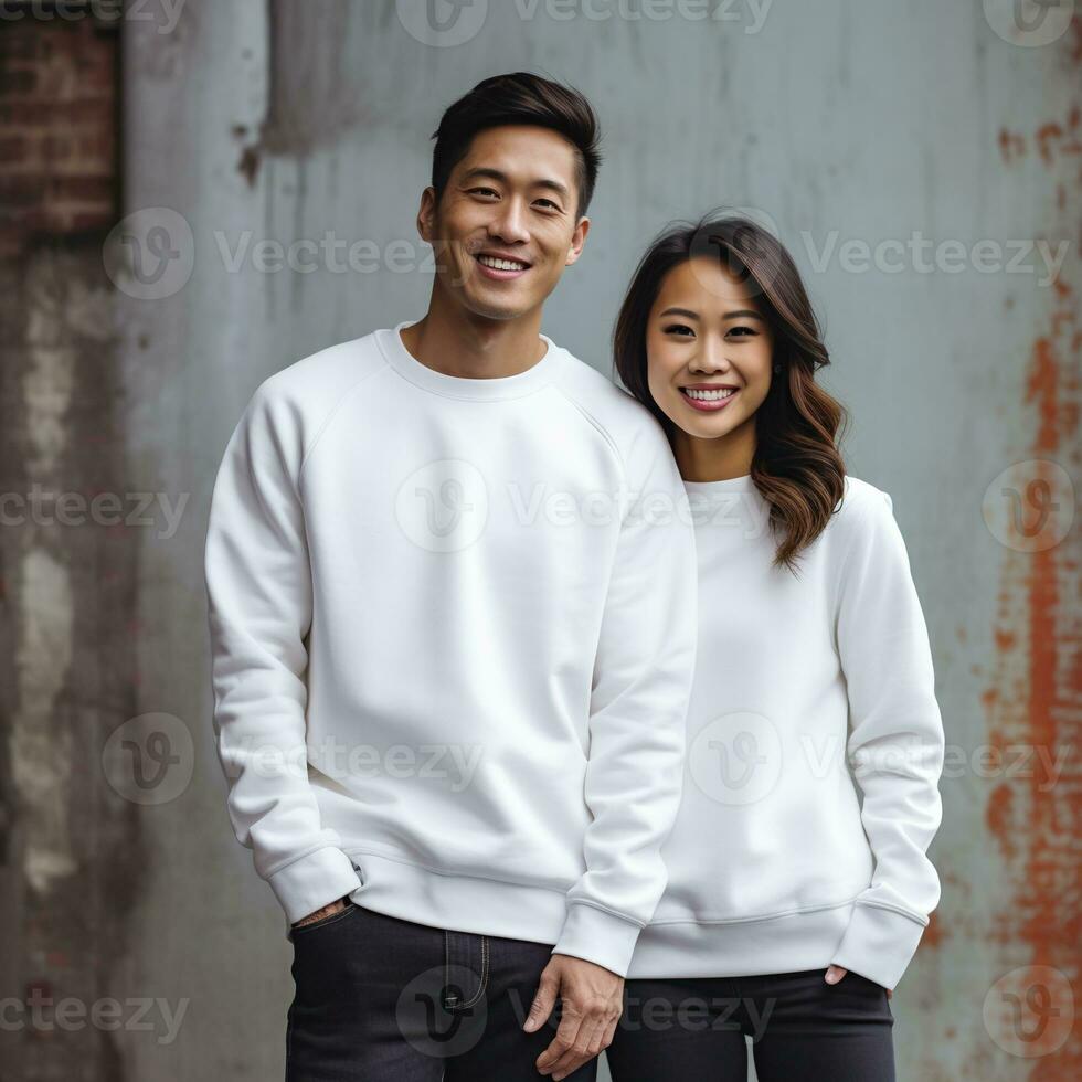 Illustration of a couple fashion portrait with plain sweater mockup, AI. generative photo