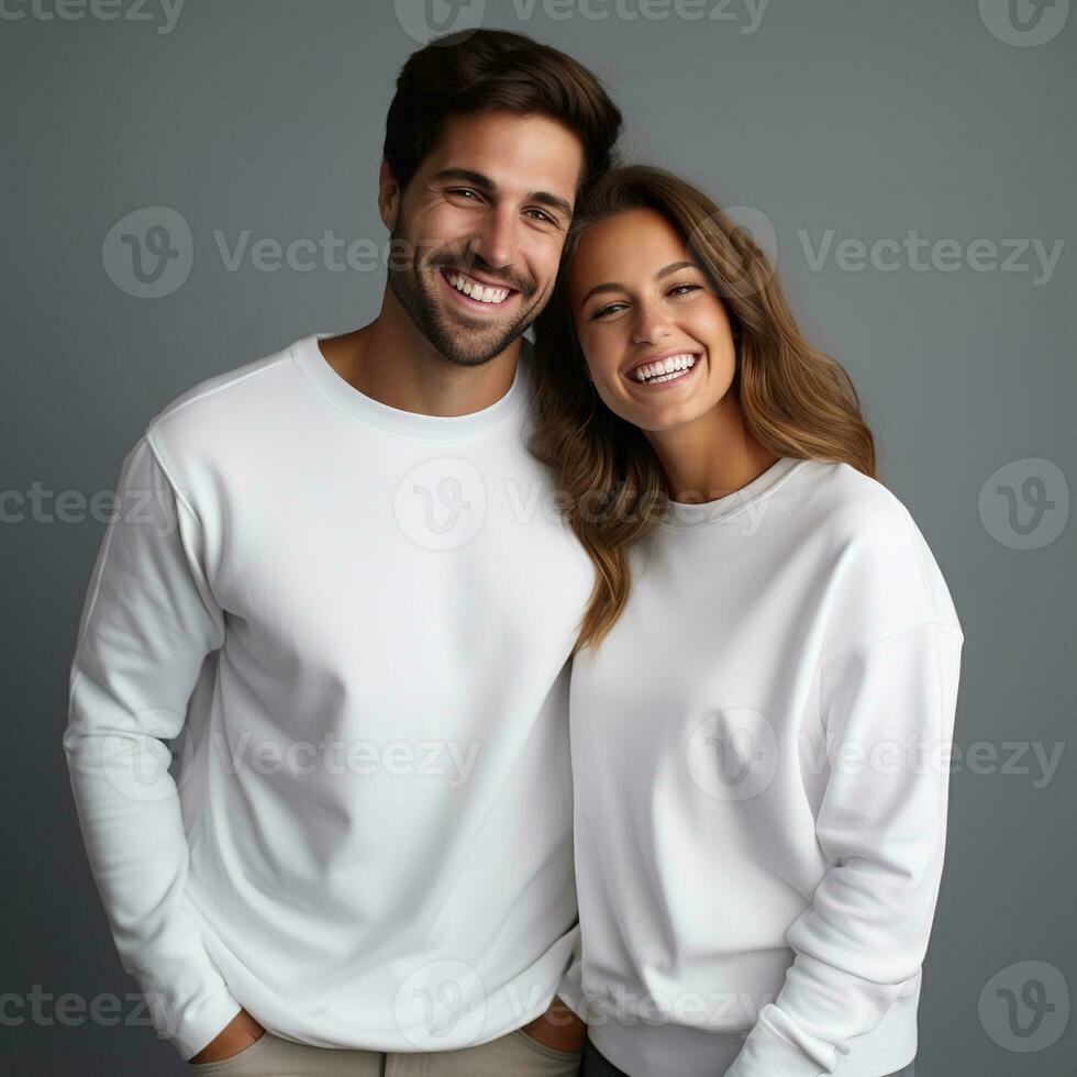 Illustration of a couple fashion portrait with plain sweater mockup, AI. generative photo