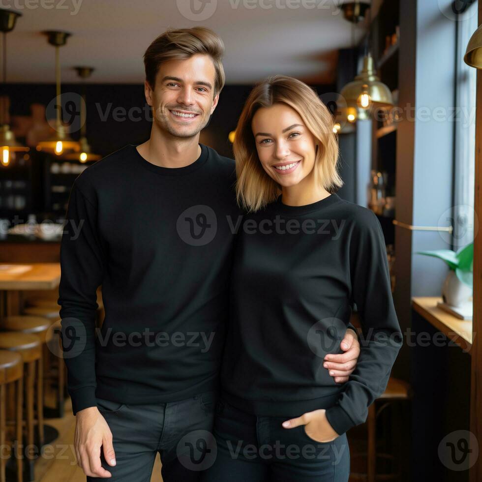 Illustration of a couple fashion portrait with plain sweater mockup, AI. generative photo