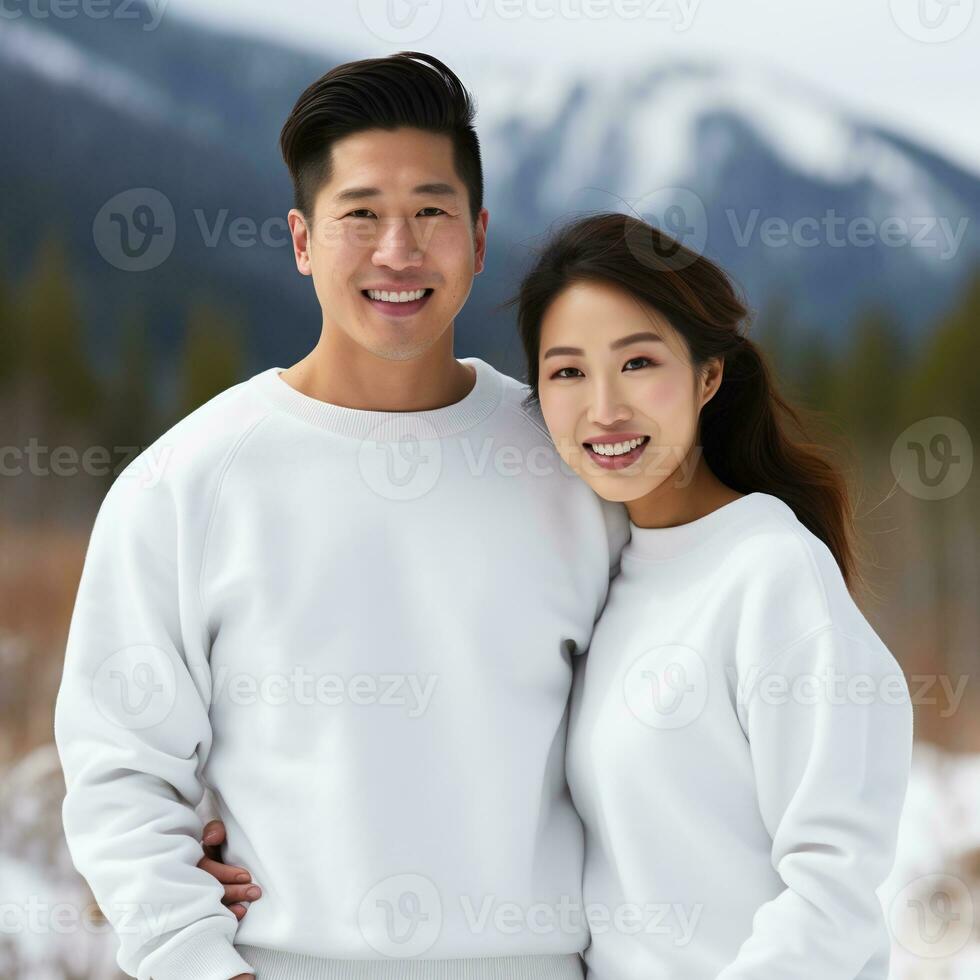 Illustration of a couple fashion portrait with plain sweater mockup, AI. generative photo
