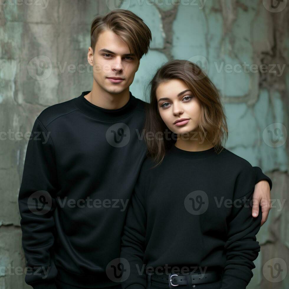 Illustration of a couple fashion portrait with plain sweater mockup, AI. generative photo