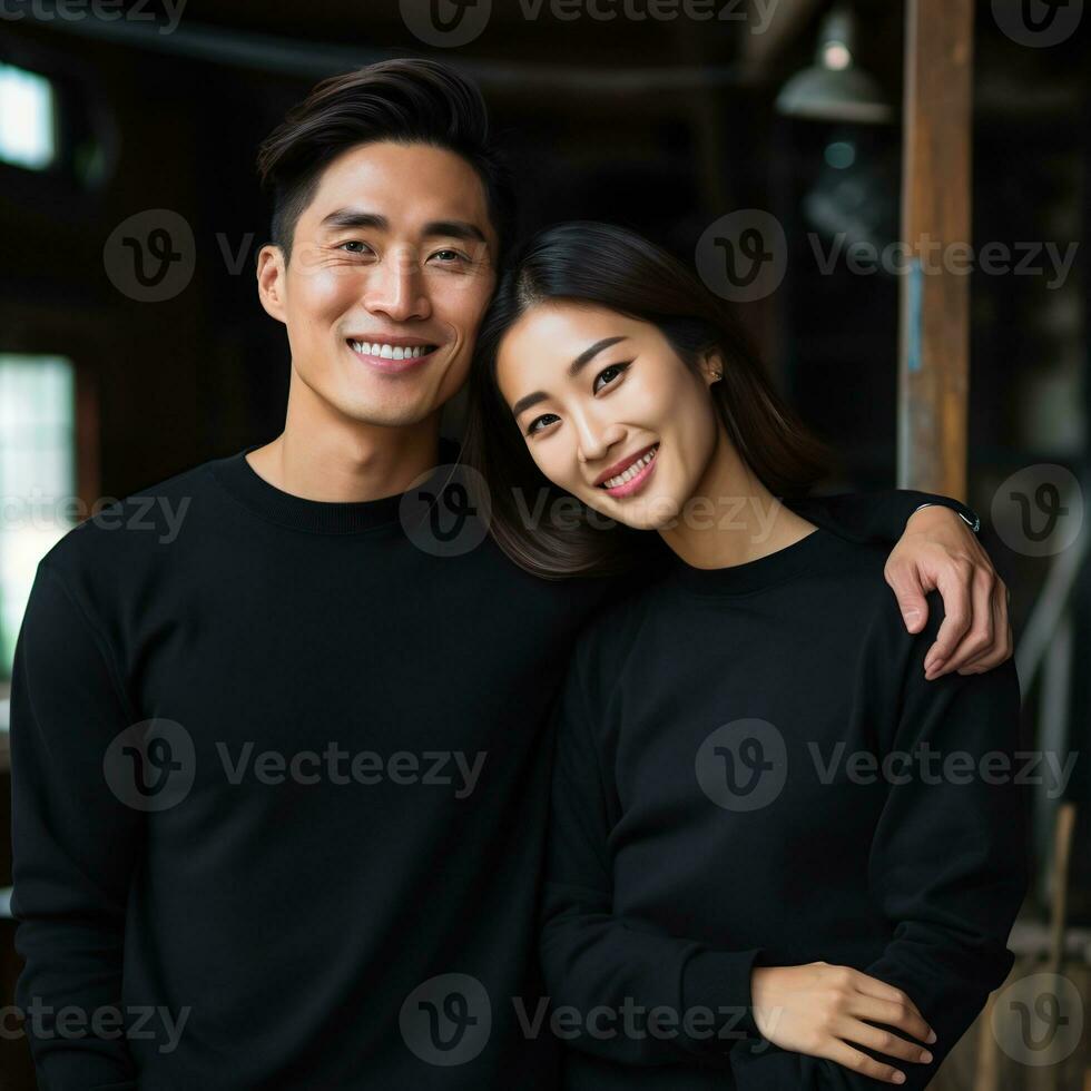 Illustration of a couple fashion portrait with plain sweater mockup, AI. generative photo