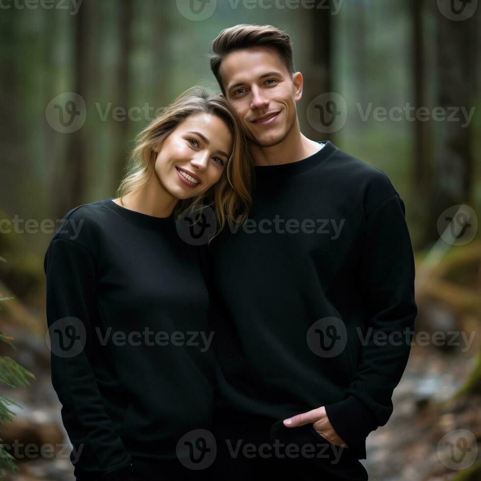 Illustration of a couple fashion portrait with plain sweater mockup, AI. generative photo