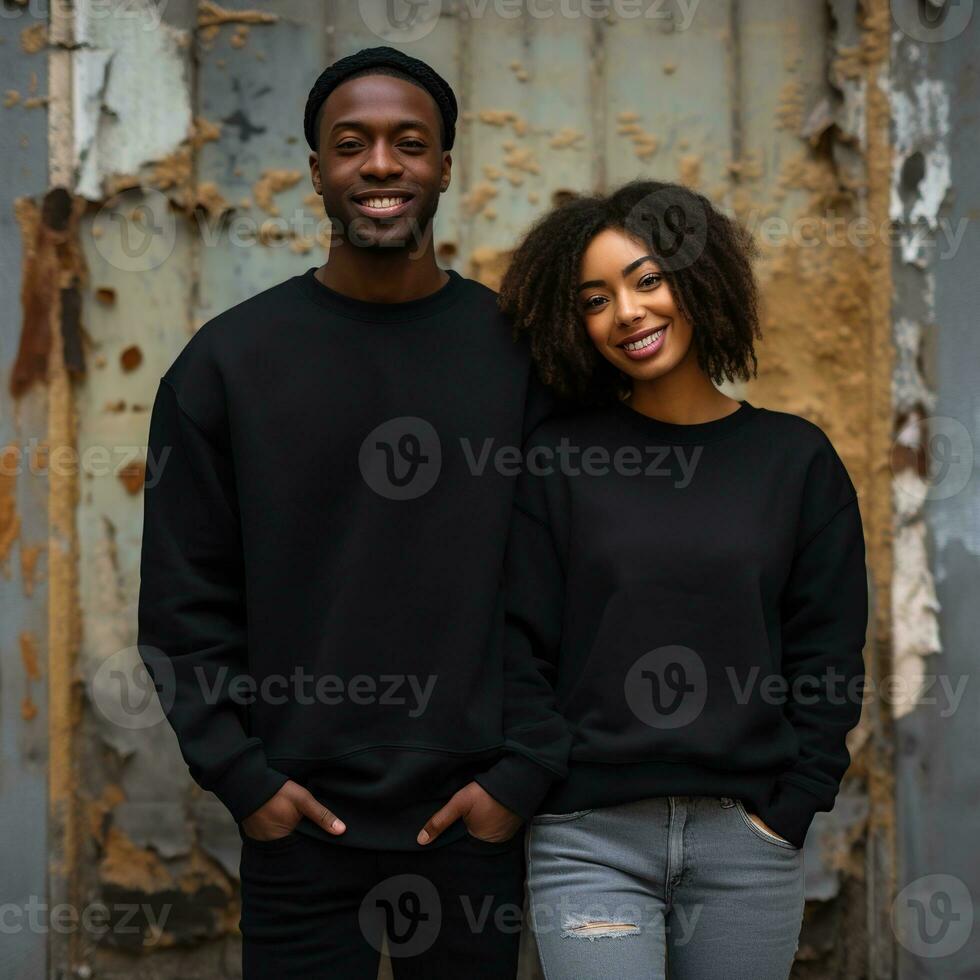 Illustration of a couple fashion portrait with plain sweater mockup, AI. generative photo