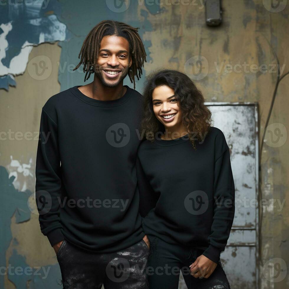 Illustration of a couple fashion portrait with plain sweater mockup, AI. generative photo