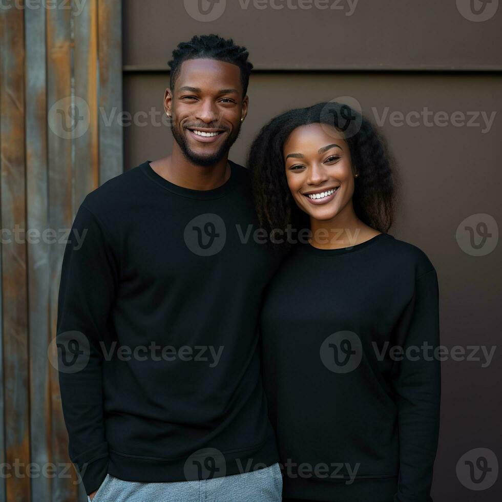 Illustration of a couple fashion portrait with plain sweater mockup, AI. generative photo