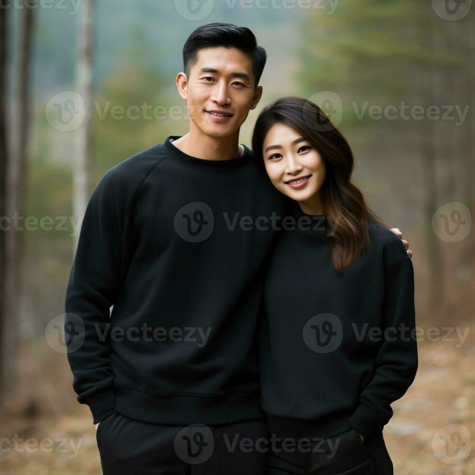 Illustration of a couple fashion portrait with plain sweater mockup, AI. generative photo
