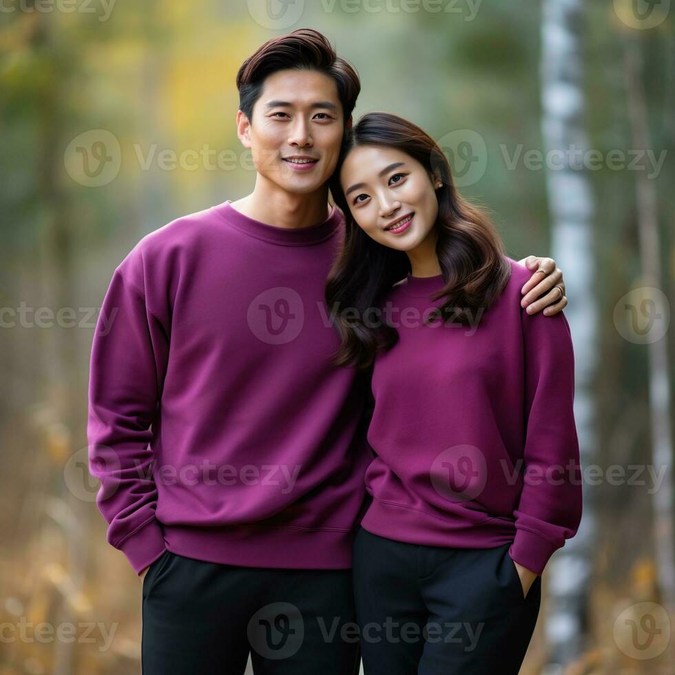 Illustration of a couple fashion portrait with plain sweater mockup, AI. generative photo