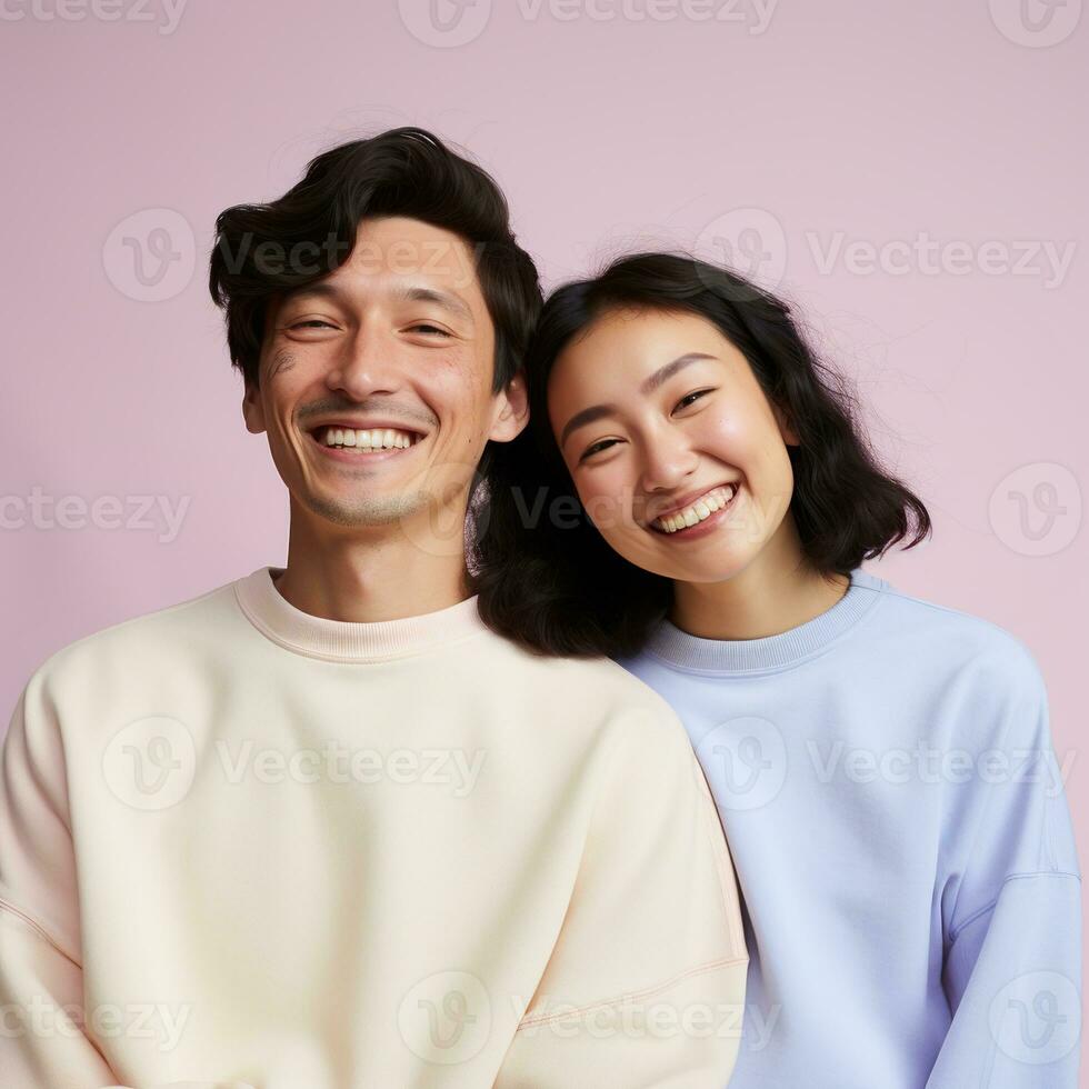 Illustration of a couple fashion portrait with plain sweater mockup, AI. generative photo