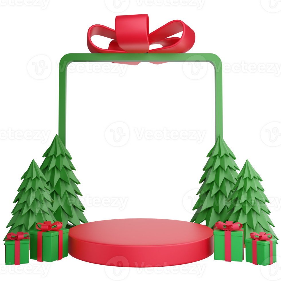 Christmas theme podium clipart flat design icon isolated on transparent background, 3D render product display and Christmas concept png