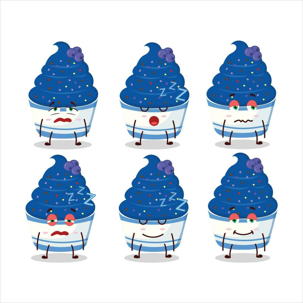 Cartoon character of ice cream blueberry cup with sleepy expression vector