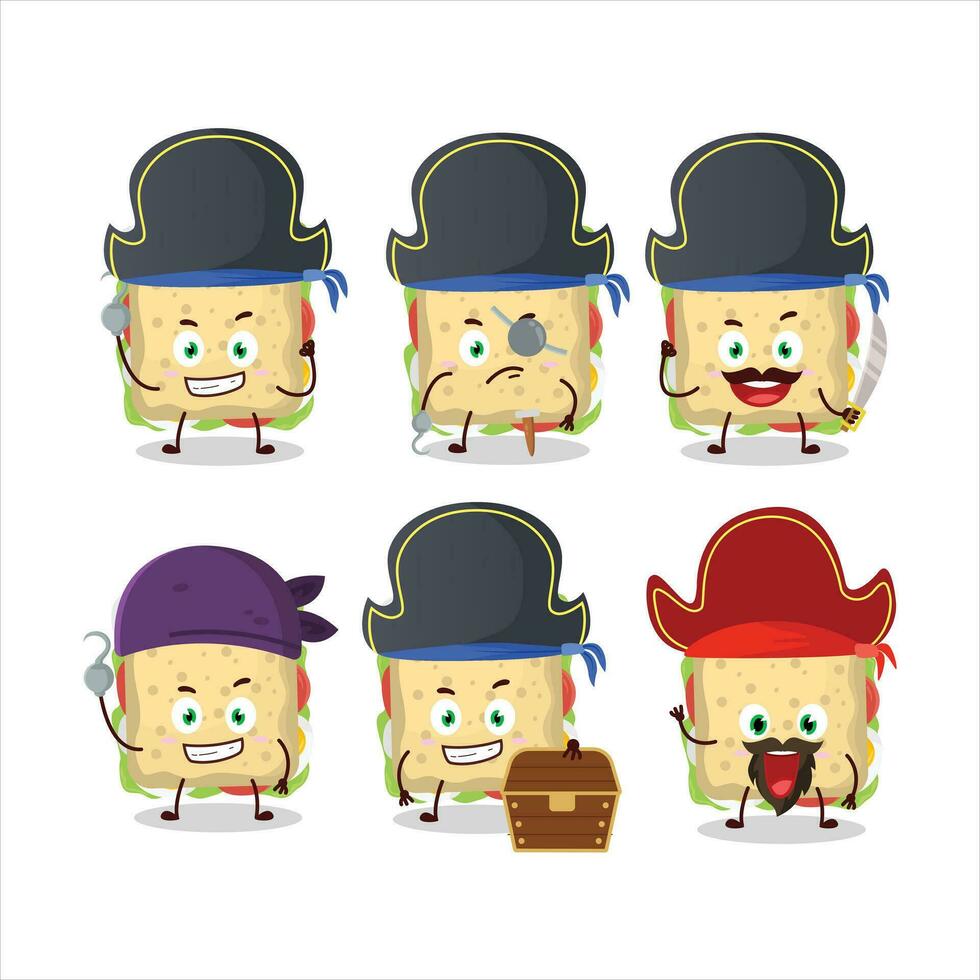 dibujos animados personaje de emparedado con varios piratas emoticones vector