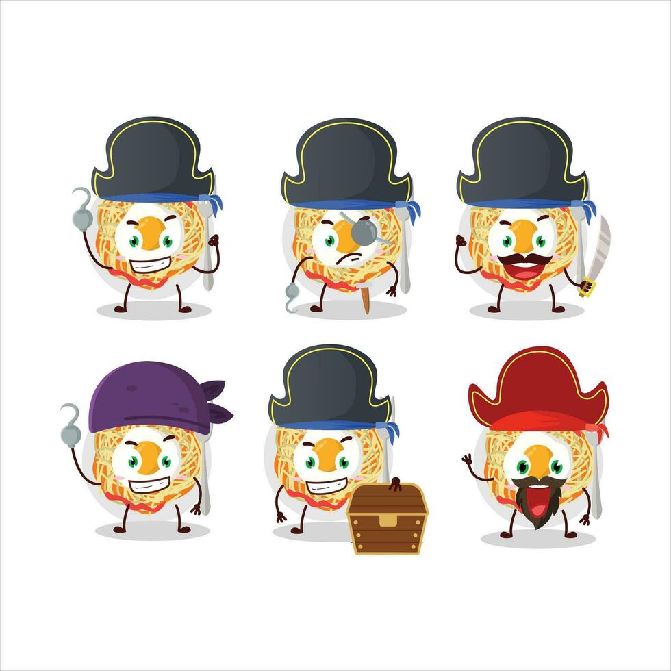 dibujos animados personaje de tallarines con varios piratas emoticones vector